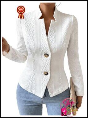 Matte Jacquard Knit Blazer Jacket Stand Collar Business Casual Work Coat
